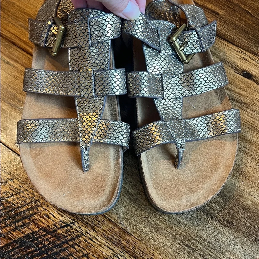 Sofft Mermaid Tail Embossed Leather Stripy Sandals Copper Comfortable 7.5